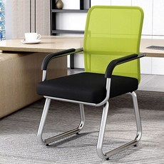 바퀴없는 의자 사무용 학생의자 컴퓨터 의자 블랙 사무실 +그레이, F. 녹색 활 모양의 통기성 메쉬 손잡이, A. 강철 발, F. 녹색 활 모양의 통기성 메쉬 손잡이