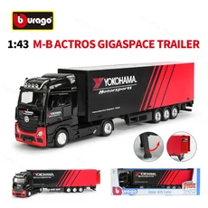Bbugo 1:43 메르세데스-벤츠 Actros GigaSpace 트레일러 헤비 트랙터 트럭 블랙 다이 캐스팅 Collectible, 02 Red Black