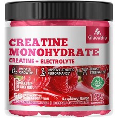 Creatine Monohydrate Gummies 5g – Pre-Workout Energy & Muscle Growth Support for Men & Women | Ras, Raspberry, 135 Count (Pack of 1), 1개