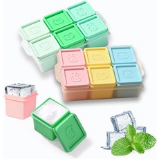 실리콘 냉동고 몰드 12팩 개별 대형 얼음 큐브 뚜껑이 있는 재사용 가능한 음식 트레이 쌓을 수 단일 요거트 쉽게 꺼내고 청소할 마카론+민트 그린, Mixed