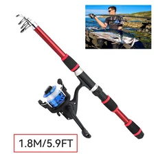 콤보 텔레스코픽 낚싯대 스피닝로드 릴 피더 Pesca 탄소 초경량 미니 여행 서핑 액세서리 세트 1.8M-3.0M
