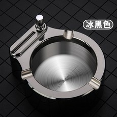 呵呵茶 台灣現貨 萬次火柴菸灰缸 電鍍煙灰缸 防風打火機 菸灰缸 煤油打火機 戶外菸灰缸 火柴, 冰黑色 (無煤油) 萬次打火機菸灰缸, 1個
