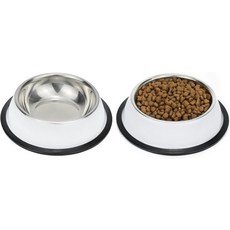 소형 중형 및 대형견을 위한 포디노 스테인리스 스틸 개 그릇 음식 물 미끄럼 방지 스키드 스태커블 반려동물 강아지 접시 2팩, White, 컵/7온스