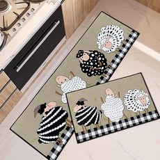 Arttown 블랙 앤 화이트 양 주방 러그 및 매트 미끄럼 방지 세탁 가능한 2개 세트 바닥용 만화 농가 매트 러너 러그 빈티지 장식