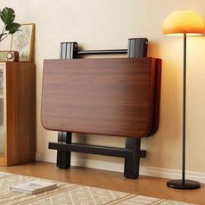 家用摺疊餐桌 簡易小戶型方桌 戶外便攜擺攤桌, 免安裝[圓桌],穩固加粗-[60*60*55]原木紋