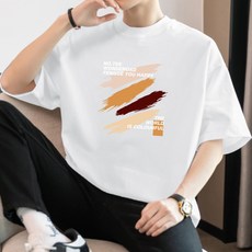 헤비코튼 프린팅 반팔 티셔츠 남성 와이드핏 라운드넥 반소매 티