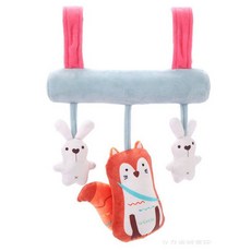 可愛動物推車掛件A2H，嬰兒車床掛飾，安全座椅毛絨玩具，內置BB器響紙搖鈴，安撫寶寶, 1個, 小狐狸