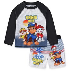 Paw Patrol Nickelodeon Chase Marshall Rubble 남아용 UPF 50+ 래쉬가드 및 수영 트렁크 수영복 세트 유아 큰 아동용 블랙/그레이 161