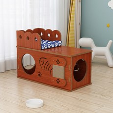 가정용 고양이 원목터널 애완 동굴 스크레쳐 숨숨집 나무 소형견, 길이 60 자몽색 고양이 집, M 미디엄, 1개