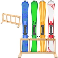 Cinnvoice 나무 스키 보관 랙 차고 바닥 스탠드용 프리스탠딩 정리함 홀더용 마운트 4 부츠 헬멧 폴 스노보드 디스플레이프리스탠딩 스타일, 2 Tiers Style