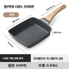 계란말이 지단 사각 코팅팬 프라이팬 전자레인지/가스레인지 겸용 세트, 블랙, 1개, 단품