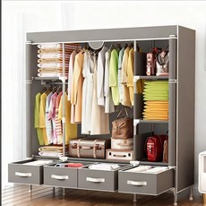 【臺灣現貨速達】衣櫥 佈衣櫃 磁吸式防塵衣櫃 落地掛衣架 出租房學生宿舍簡易衣櫃, 灰白色, 灰白色