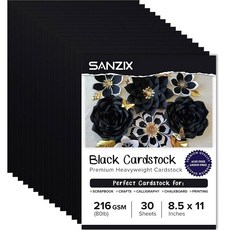 SANZIX 30매 블랙 카드스톡 종이 8.5 x 11 80파운드216 GSM 헤비급 프린터 DIY 카드 스크랩북 캘리그라피 그림 초대장 메뉴 및 할로윈 장식용, 8.5" x 11" - 30 Pack