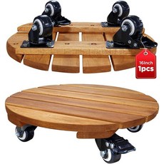 바퀴가 달린 나무 식물 캐디 2팩 튼튼한 레드 브라운 119.7kg(260파운드) 용량 30.5cm(12인치) 아카시아 견목 식물 롤러 360° 잠금 가능한 바퀴가 있, Round Wood Natural