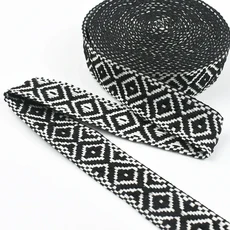 2-8 미터 25mm 코튼 자카드 웨빙 스트랩 가방 민족 리본 테이프 의류 신발 바이어스 바인딩 밴드 DIY 봉제, 03 25mm-8Meters, 05 Black