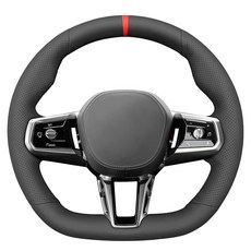 MEWANT BMW (M 스포츠) / 5 시리즈 G60 i5 2024/7 G70 i7 2023-2024용 핸들 커버 핸드 스티치 극세사 가죽 랩_135048, 극세사 가죽 + 레드 스트라이프_135048