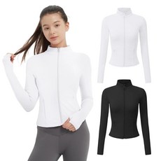 EXARUS 2팩 여아용 크롭 애슬레틱 재킷 슬림핏 경량 집업 지퍼 포켓 액티브 승마 요가 세트 4-블랙/그레이