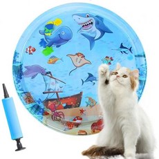 여름 냉감 패드 강아지 고양이 쿨매트 실내 고양이용 물 매트 2025년 두께 0.6mm의 스크래치 방지 인터랙티브 감각 놀이 매트와 부유식 물고기 장난감 무료 에어 펌프가 장착