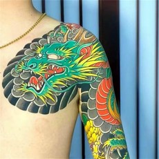 紋身貼紙-半甲龍花紋身貼刺青 胸前防水防汗, 1個, 霸氣龍花甲,1張