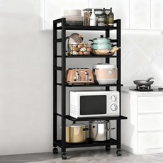 SeekFun 슬라이딩 주방 수납장 다층 다용도 수납 전자레인지 선반 가정용 서랍형 인출식 레일 선반 5단, 블랙