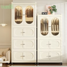 家用大容量落地衣櫃輕奢衣帽間防塵收納衣櫥臥室簡易衣櫃簡易安裝, 60CM雙開門折疊衣櫃 2櫃+2箱,承重耐壓/甄選品質/簡易安裝/破損包0