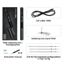ALIENTEK T90 140W PD 납땜 인두 키트 조절 가능 80-450 ℃ 28V DC와 C245 C210 T65 팁, 10 T90A and 2pcs Tip