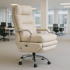 DESKFLOW 풀옵션 전동 리클라이너 중역 사무용 의자, 베이지