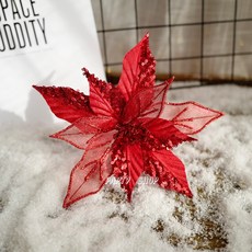手工絲網亮片聖誕花 聖誕樹裝飾配件, 1個, 紅色