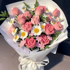 모루꽃다발키트 취미 선물 만들기 패키지, 대형 핑크 로즈 꽃다발 키트, 1개