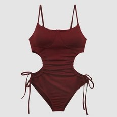 镂空露背連體泳衣，綁帶設計，顯身材