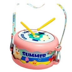 兒童雙面手拍鼓 打鼓玩具 打擊樂器玩具 歡樂手拍鼓 腰鼓 敲敲玩具, 1個, 粉色, 粉色