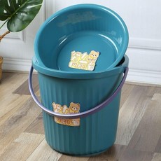 家用加厚塑料大水桶 19公升 儲水桶 手提圓桶, 1個, 356特大號23陞北歐藍+一個盆