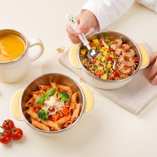 키친유 스텐 유아 식기세트 논슬립 밥공기 대접 출산선물 돌아기 아동 국그릇 이유식용기, 1세트, 화이트