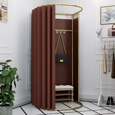 이동식 간이 탈의실 매장 피팅룸 매장 가림막 골드 프레임 판매, 다크 커피 리넨 원단 포함