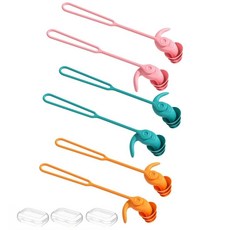 성인용 수영 귀마개 분실 방지 이어플러그 3쌍 - 핑크 스카이 오렌지, 성인용 수영 귀마개, 분실 방지 방수 재사용 가능한 실