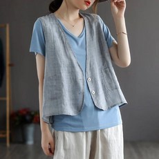 Ashysnow 린넨 베스트 여성 봄여름 얇은 빈티지 문예 솔리드 면 마 민소매 베스트 코트