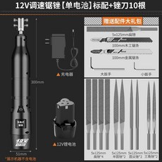 電動調速銼刀 往複式鋸銼 金屬修邊木料去毛刺 鋼銼鉗工磨鐵打磨工具 多功能調速 往複式設計, 12V調速鋸銼單電池標配+銼刀10根, 1個