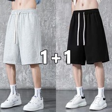꽃소담 1+1 남성 빅사이즈 루즈핏 트레이닝 반바지 코튼 밴딩 반바지 JQL42
