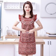 中國風帆布圍裙 廚房工作服 盤扣設計坎肩圍裙, 1個, 古漢風手工盤扣旂袍款# 棗紅1件