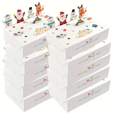 3D 산타 눈사람 및 순록 디자인이 있는 대형 9인치 크리스마스 선물 상자 10개 – 휴일 포장용 축제 종이, 01 9.5x9.5x11cm, 01 WHITE   10 pcs