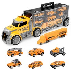LOMESO 트럭캐리어 미니카 세트 자동차 장난감 카캐리어 트럭 완구, 옐로우, 1세트