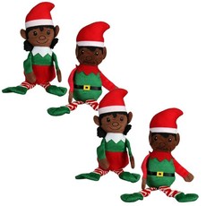 Christmas House 플러시 엘프 (4개 세트) 딥 스킨 톤 36.8x10.2cm(14.5x4인치) 그린 레드 화이트148104, Christmas House 플러시 엘프, (4개 세트