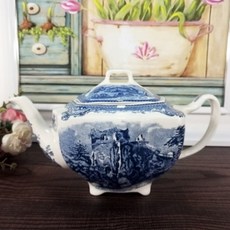 JINGHENG 존슨 브라더스 에프터눈티 브리튼 디저트 트레이 케이크 파스타 플레이트 플레이팅 접시 세트 2단 3단 10인치 정찬반 1개, 블루캐슬 접시 4종 세트 (컵선반)