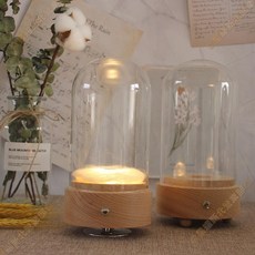 新北出貨 永生花音樂盒 旋轉八音盒 DIY裝飾玻璃罩 櫸木底座 帶燈小夜燈