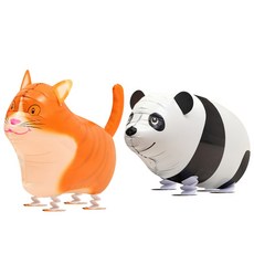 이벤트홀릭 산책풍선 2개 세트 헬륨 충전 가능 걸어다니는 놀이동산 산보 풍선, 1세트, 05. 고양이[브라운캣]+팬더