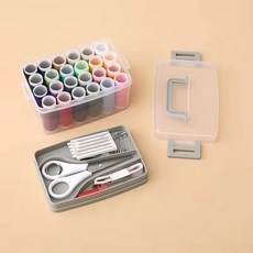 家用針線盒套裝46件組，手縫針線包，便攜式縫補工具收納盒, 超大號灰色63件套, 1個