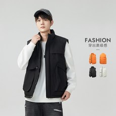 冬季工裝馬甲背心外套 大尺碼多口袋鋪棉保暖加厚 男女同款無袖坎肩棉衣棉服