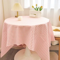 홈카페 패브릭 식탁보 감성 체크 테이블보 캠핑 주방 커버, 핑크, 4인 100x160, 1개