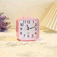 무소음 LED 야간조명 탁상용 아날로그 미니 알람시계 8cm, 핑크