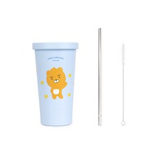카카오프렌즈 / 리틀카카오프렌즈 스텐 스트로우 텀블러 / 473ml 빨대 텀블러 / 라이언 어피치 / 보온보냉텀블러 사무실텀블러 보냉텀블러 보온텀블러 보온병, 1개